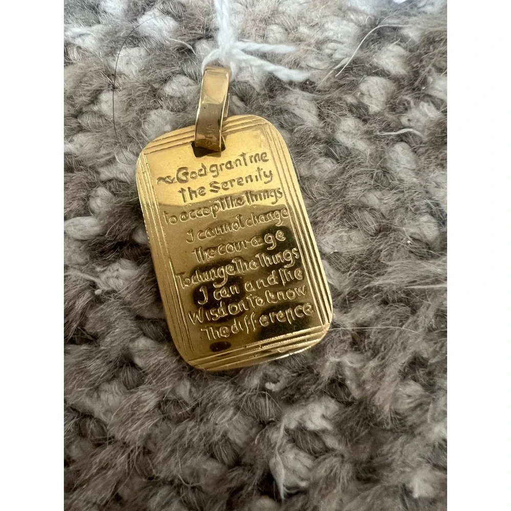 14k Solid Gold Pendant Serenity Prayer Double Sided  English & Spanish 4.6 grams